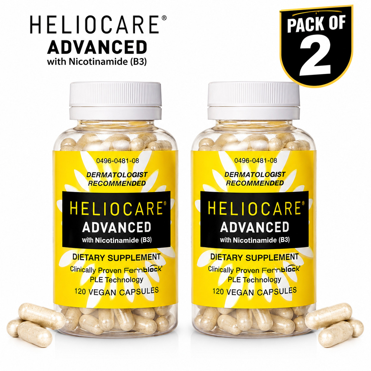 2 Packs Heliocare Advanced Nicotinamide B3 Skin Health 120 Capsules Exp: 07/2027