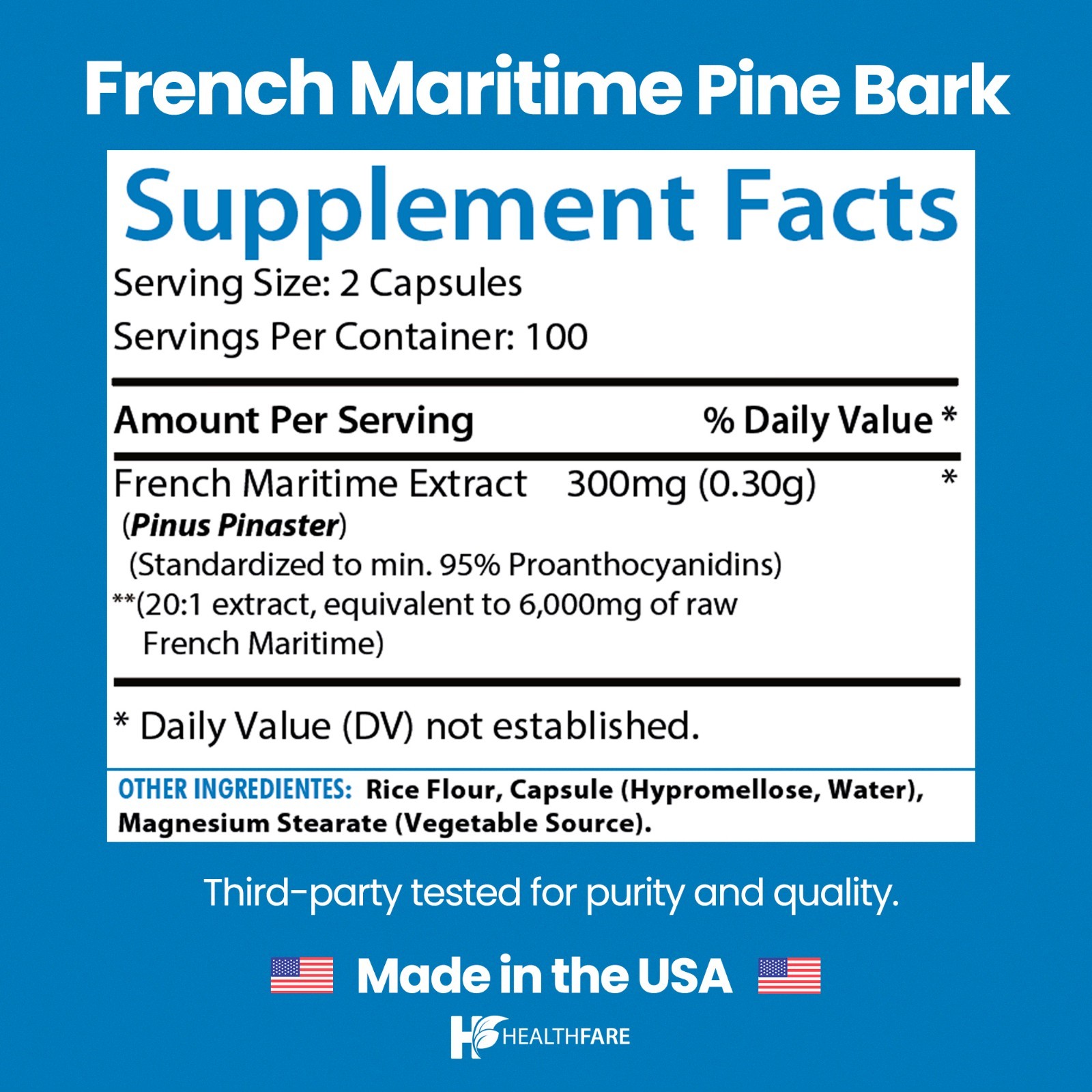 Healthfare French Maritime Pine Bark Extract Organic | 6000 mg | 200 Capsules