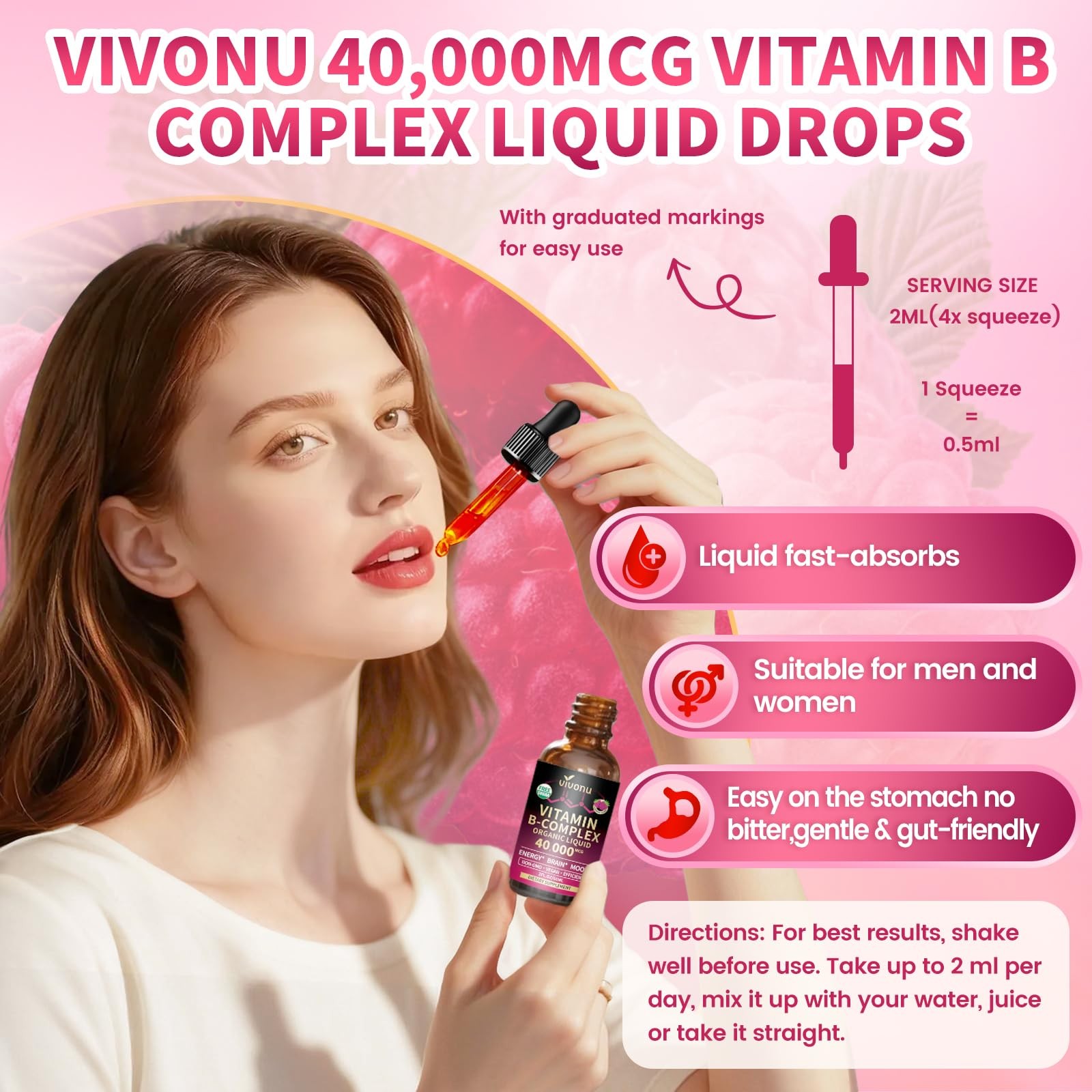 VivoNu Vitamin B Complex Liquid 30 Fl Oz (Pack of 1), 2 1)