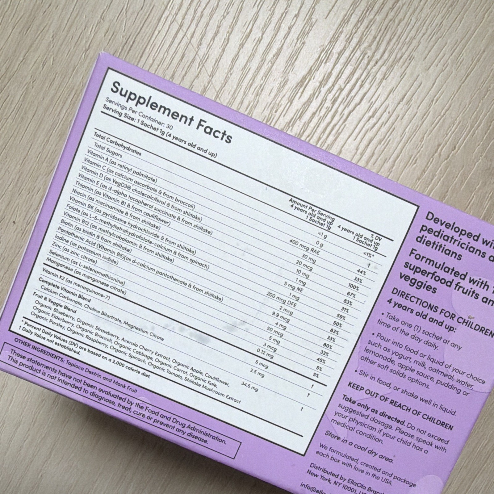 EllaOla Kids & Teens Multivitamin Sachets Unflavored Sugar Free 30 Ct