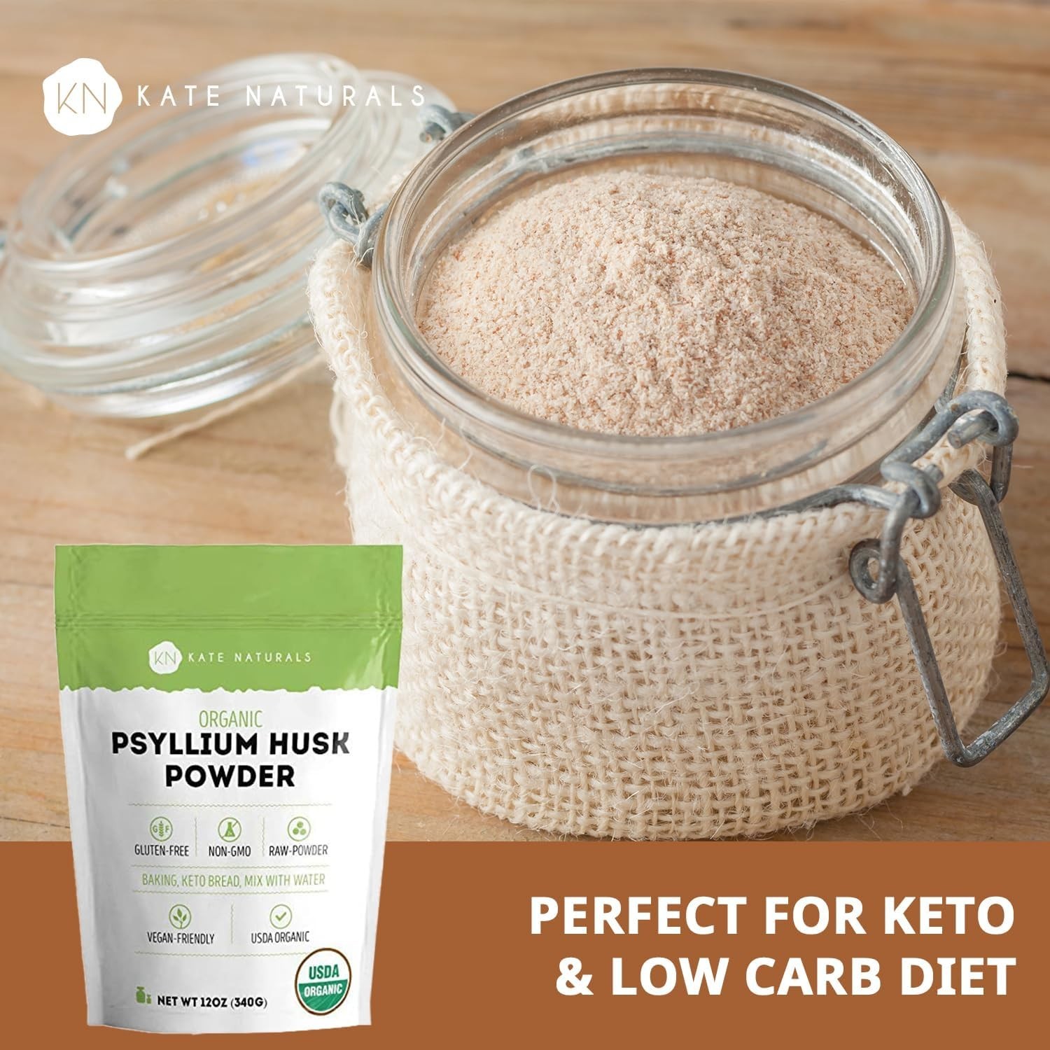 Versatile 12oz Organic Psyllium Husk Powder for Baking & Smoothies, Gluten-Free