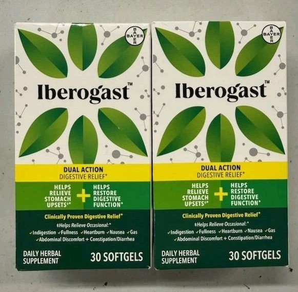 2 Iberogast Dual Action Digestive Relief, Daily Herbal 30×2=60 Softgels EX 6/26