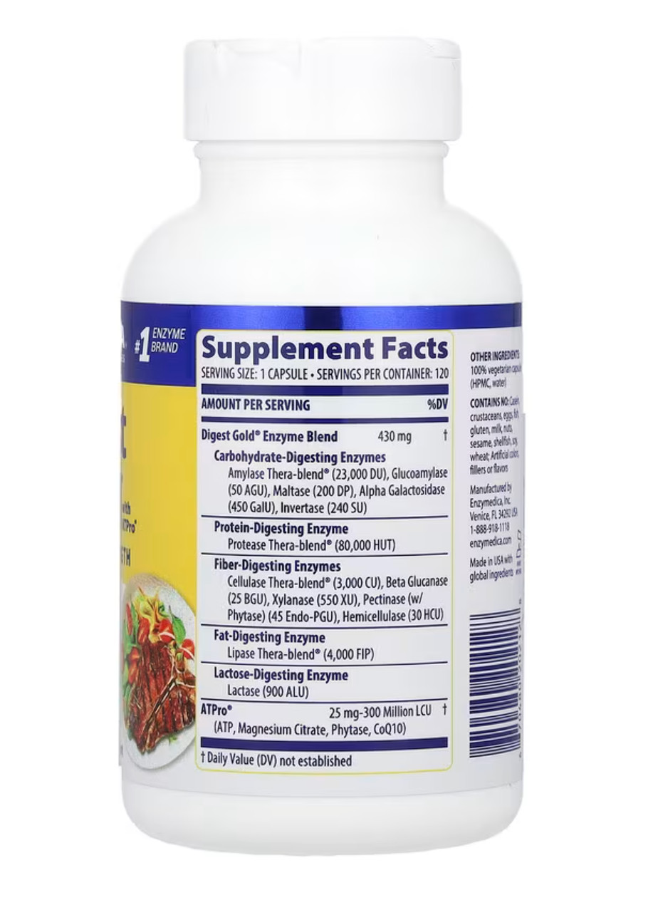 Enzymedica Digest Gold with ATPro 120 Capsules, Optimal Digestive Support