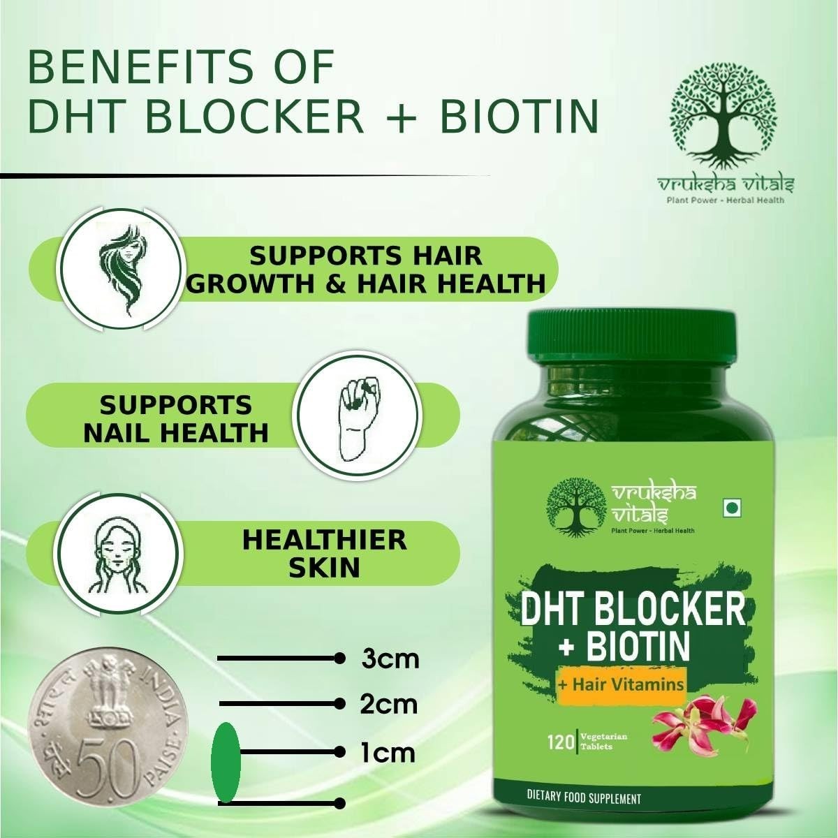 5 Pack VRUKSHA V.ITALS DHT Biotin 120 Tablets Support