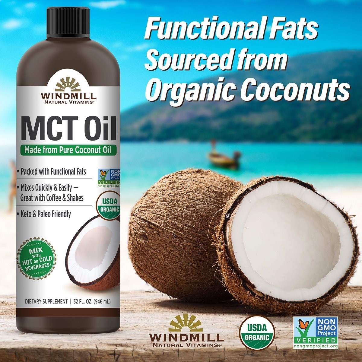 Windmill USDA Organic MCT Oil, 32 Fluid Ounces – Fresh – Free Shipping!