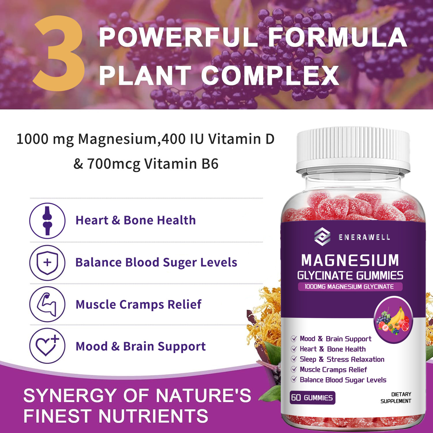 Magnesium Glycinate | 1000mg | 60 Gummies | Buffered & Chelated | 02/07/2027