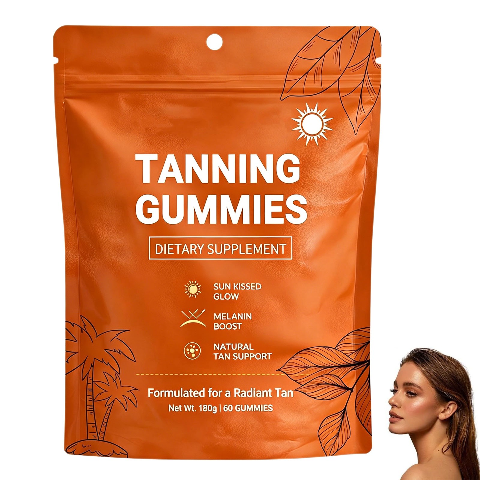 60pcs/bag Natural Daily Tanning Gummies Sunless Tan & Skin Glow Supplement