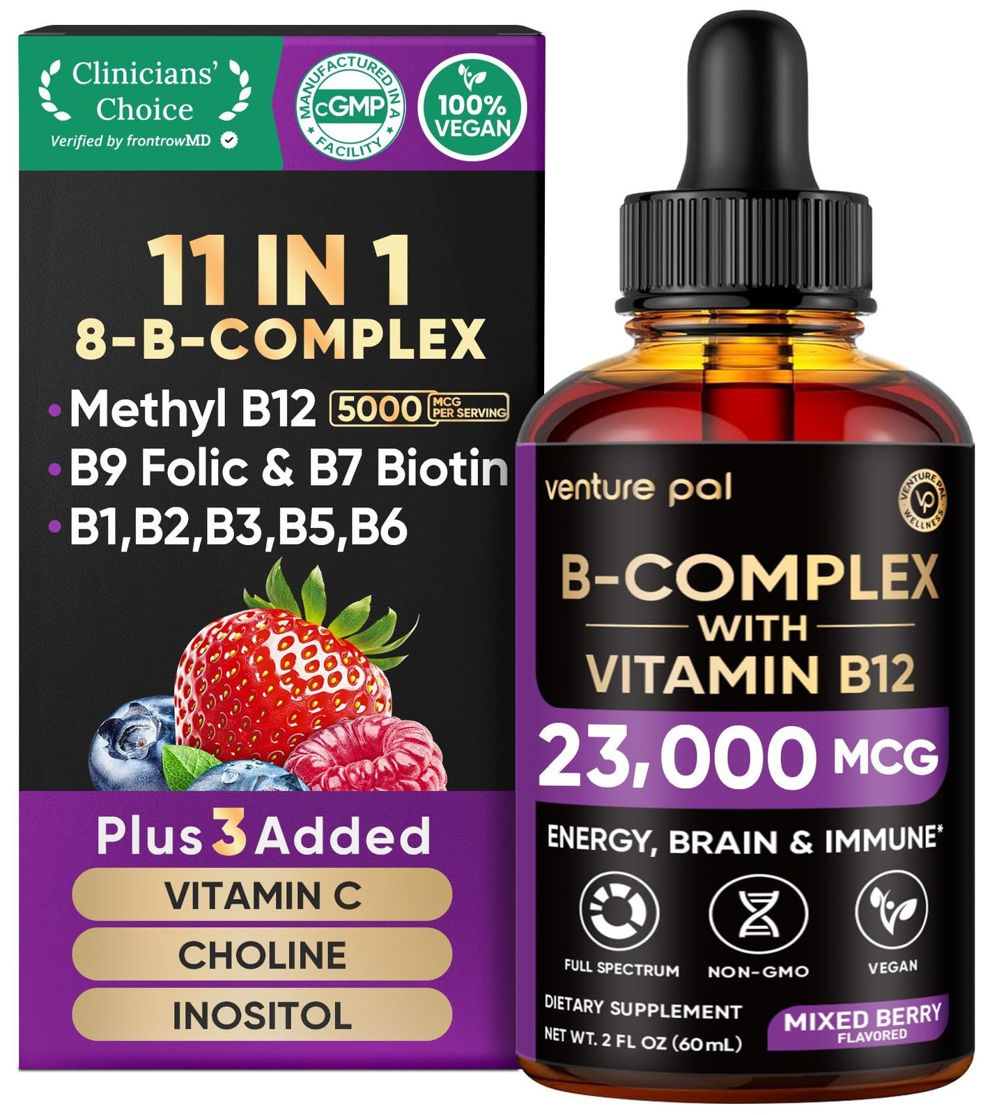 Venture Pal Vitamin B Complex Liquid Drops w/ Vitamin C B12 B9 B1 B6 B3 B5 B2 B1