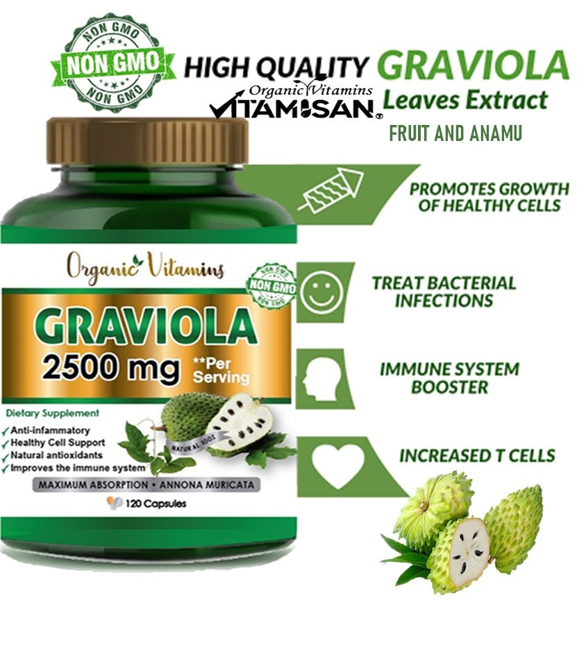 Pure 100% Organic Vitamins Vitamisan Soursop Leaf Total 2500 Mg Graviola