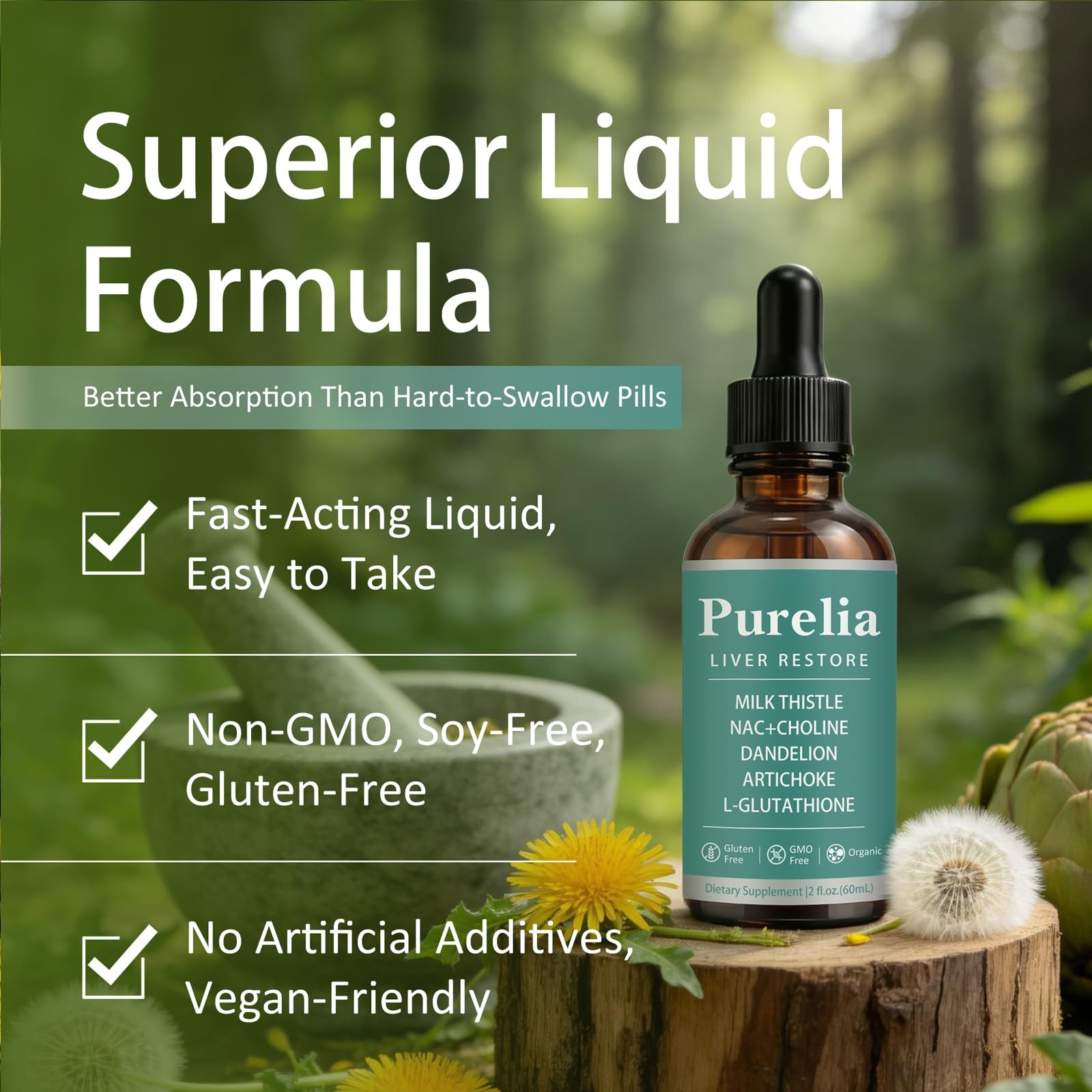 Purelia Liver Restore Drops – Complete Liver Detox Support Supplement with Mi…