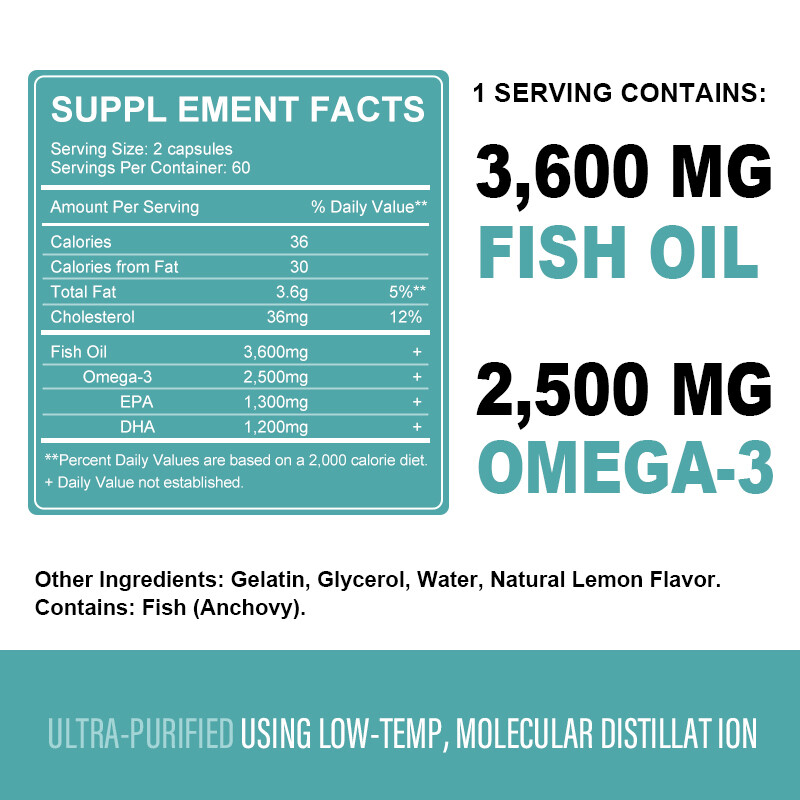 10/120Caps 2500mg Omega 3 & 3600mg Fish Oil Tablets EPA & DHA Heart Health MX