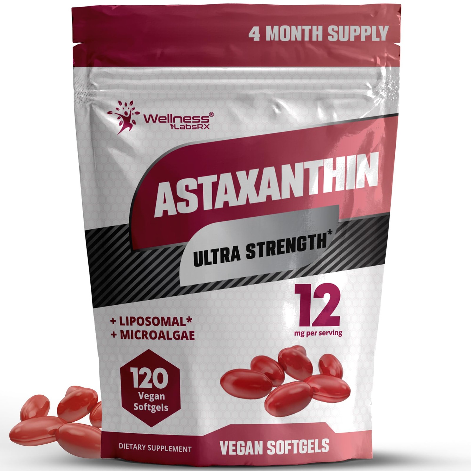 Liposomal Astaxanthin 12mg – 120 Vegan Softgels, 4 120 Count (Pack of 1)