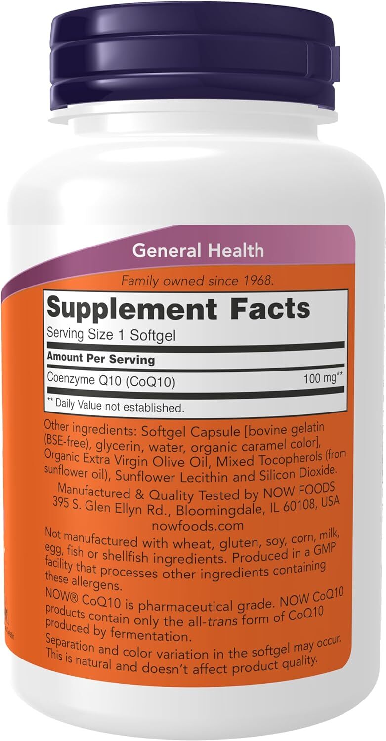 NOW Foods Coq10 (Coenzyme Q10) 100mg, Pharmaceutical Grade Cardiovascular Health