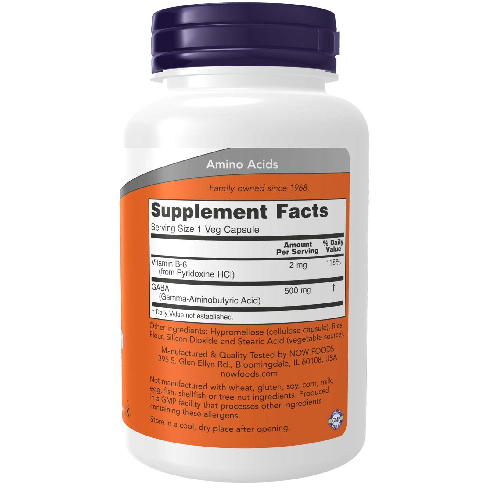 NOW Gaba 500mg, 100 Veg Capsules 100 Count (Pack of 1)