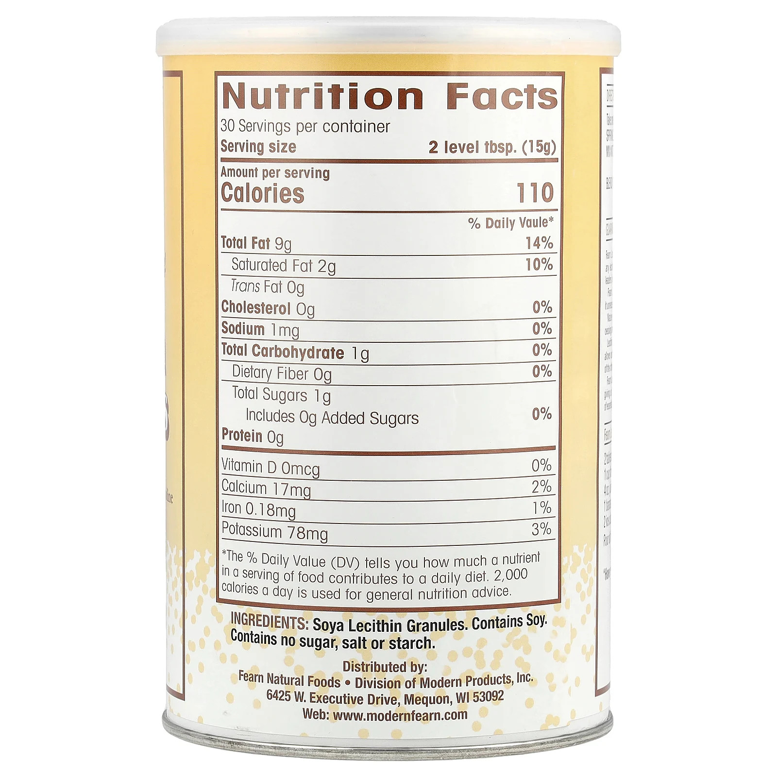 Fearn Natural Food Lecithin Granules 16 oz 454 g Kosher, Salt-Free, Sugar-Free