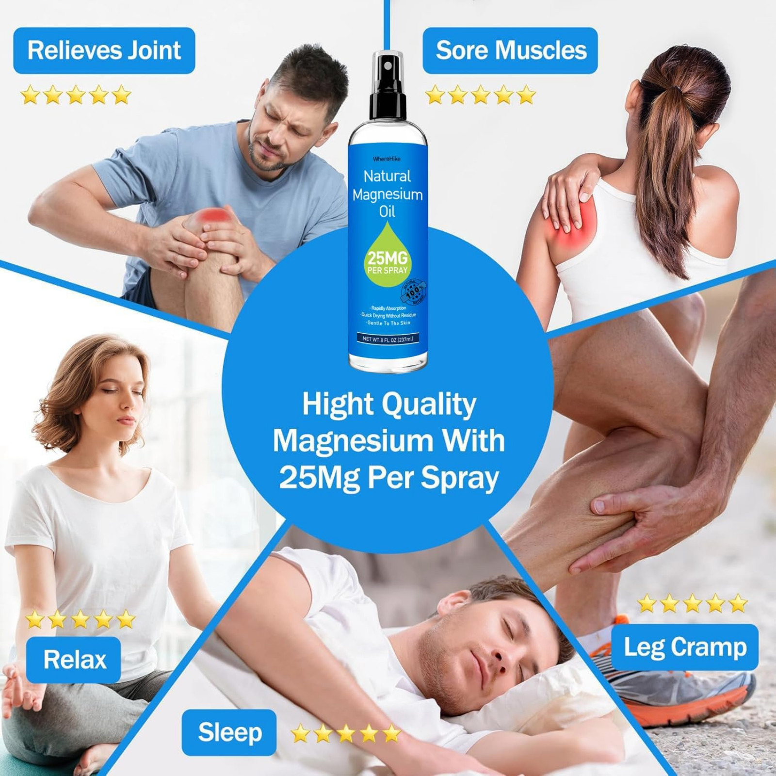 100% Pure Magnesium Oil Spray 8 fl oz – Quick Absorbing Muscle & Joint Relief ..