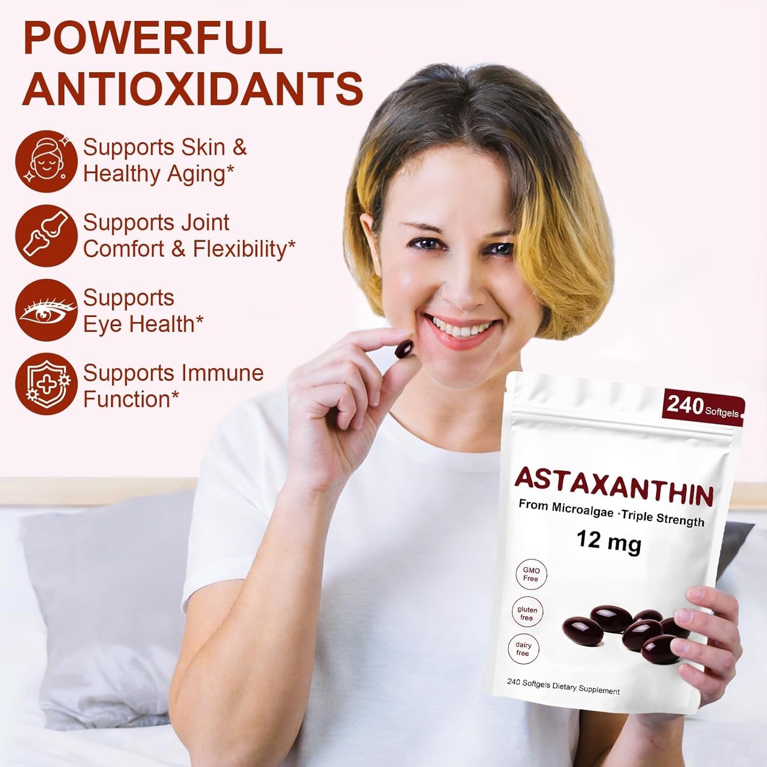 Rovina Astaxanthin, Baleno Astaxanthin 12Mg Antioxidant Supplement for Daily Wel