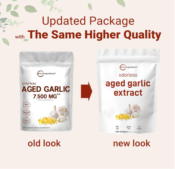 Odorless Garlic 7500mg Per Servings, 300 Softgels | 2 Years Aged Garlic Extra…