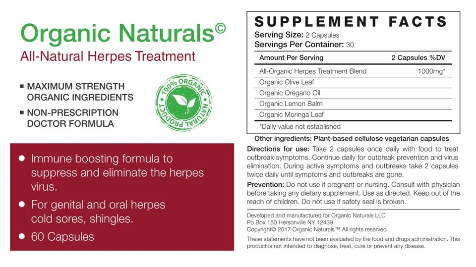 All-Natural Outbreak Treatment Supplement – by Organic Naturals – 60 Capsules