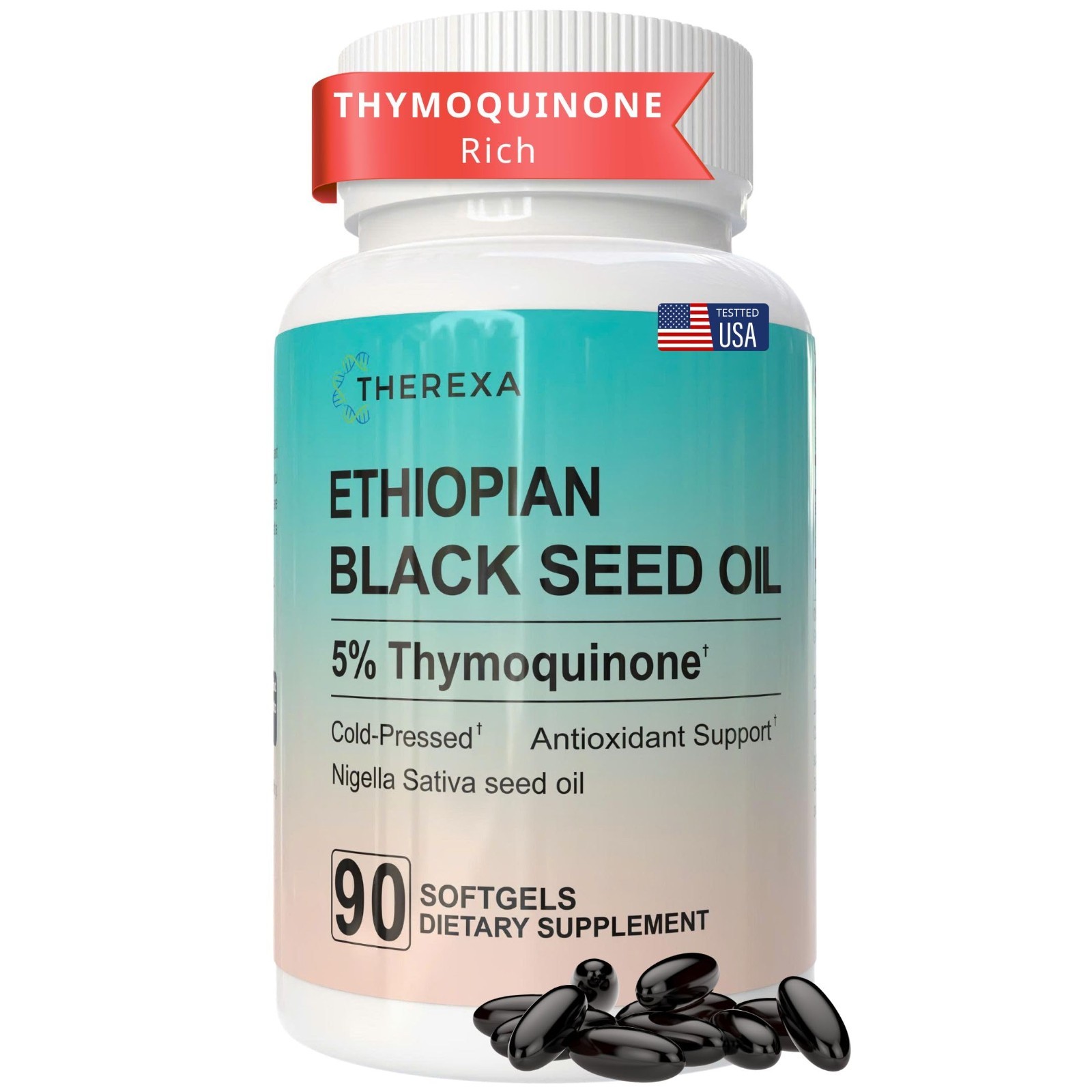 Pure Cold Pressed Black Seed Oil Softgels – 5% Thymoquinone, 500mg, 90 Count