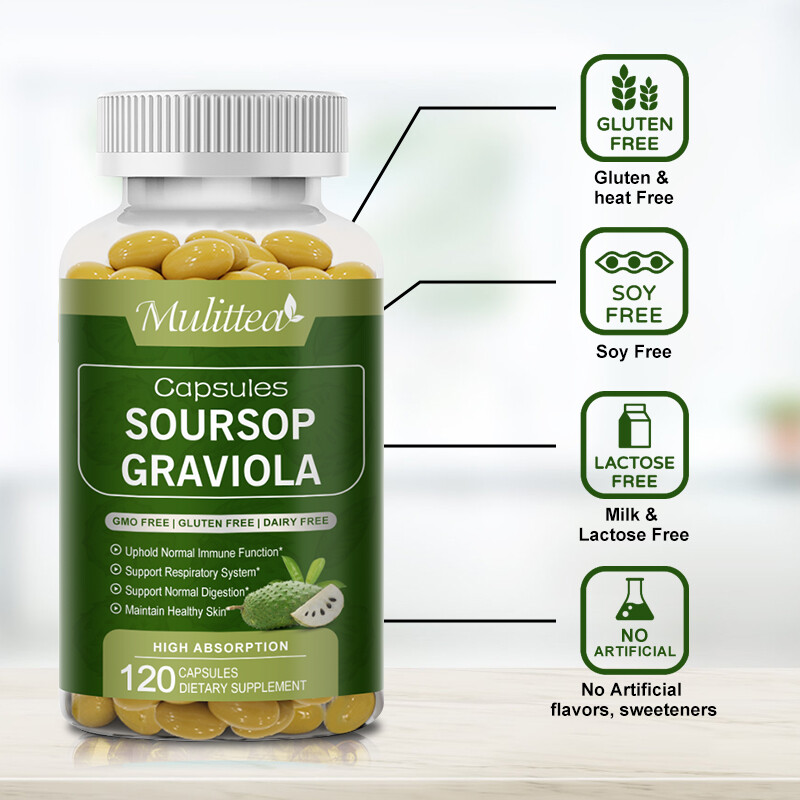 Graviola Capsules 1000mg 120 Pure Natural Soursop Capsules Leaves fruit Capsules
