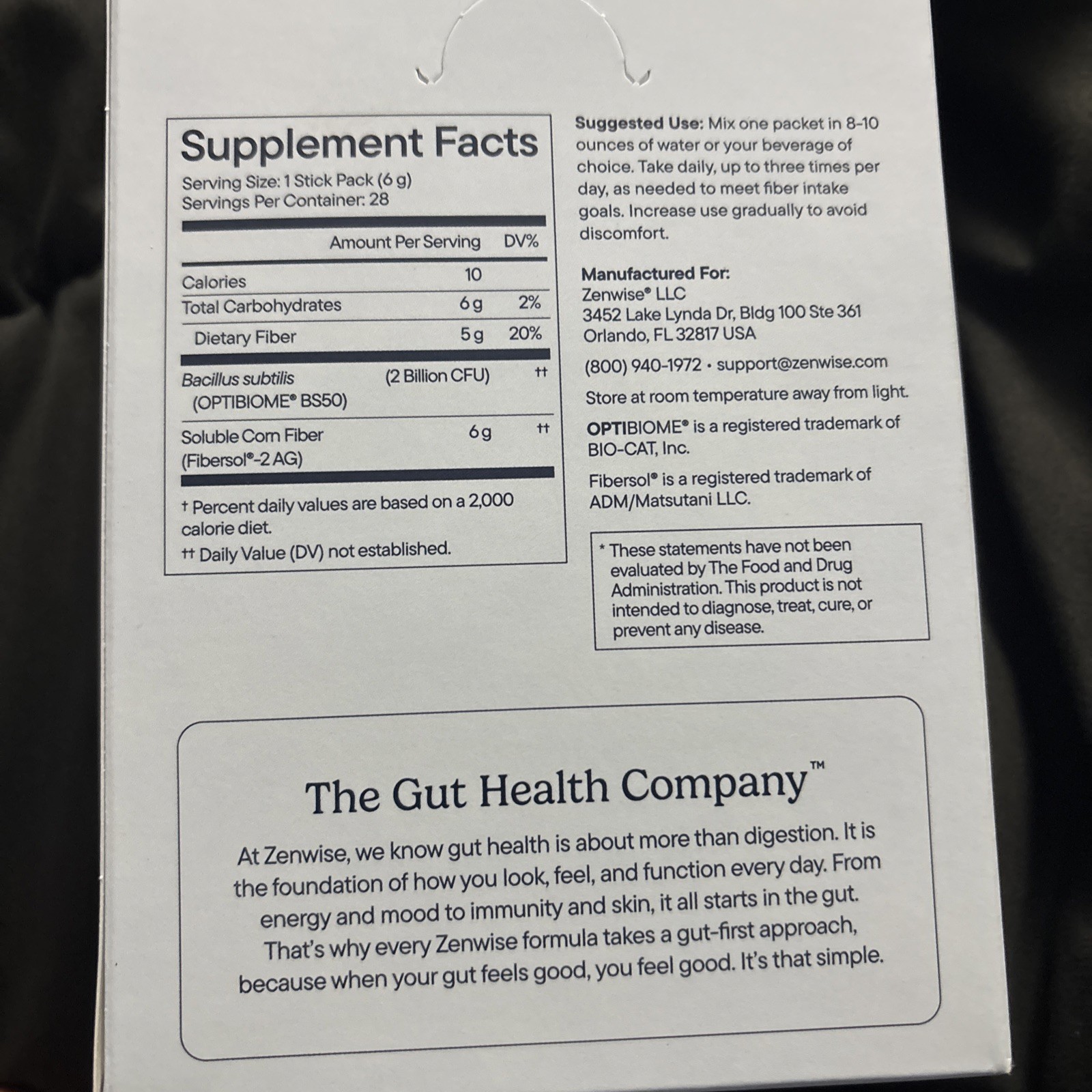 Zenwise Metabolism + Gut Daily Prebiotic Fiber & Probiotics 28 Stick Packs – New