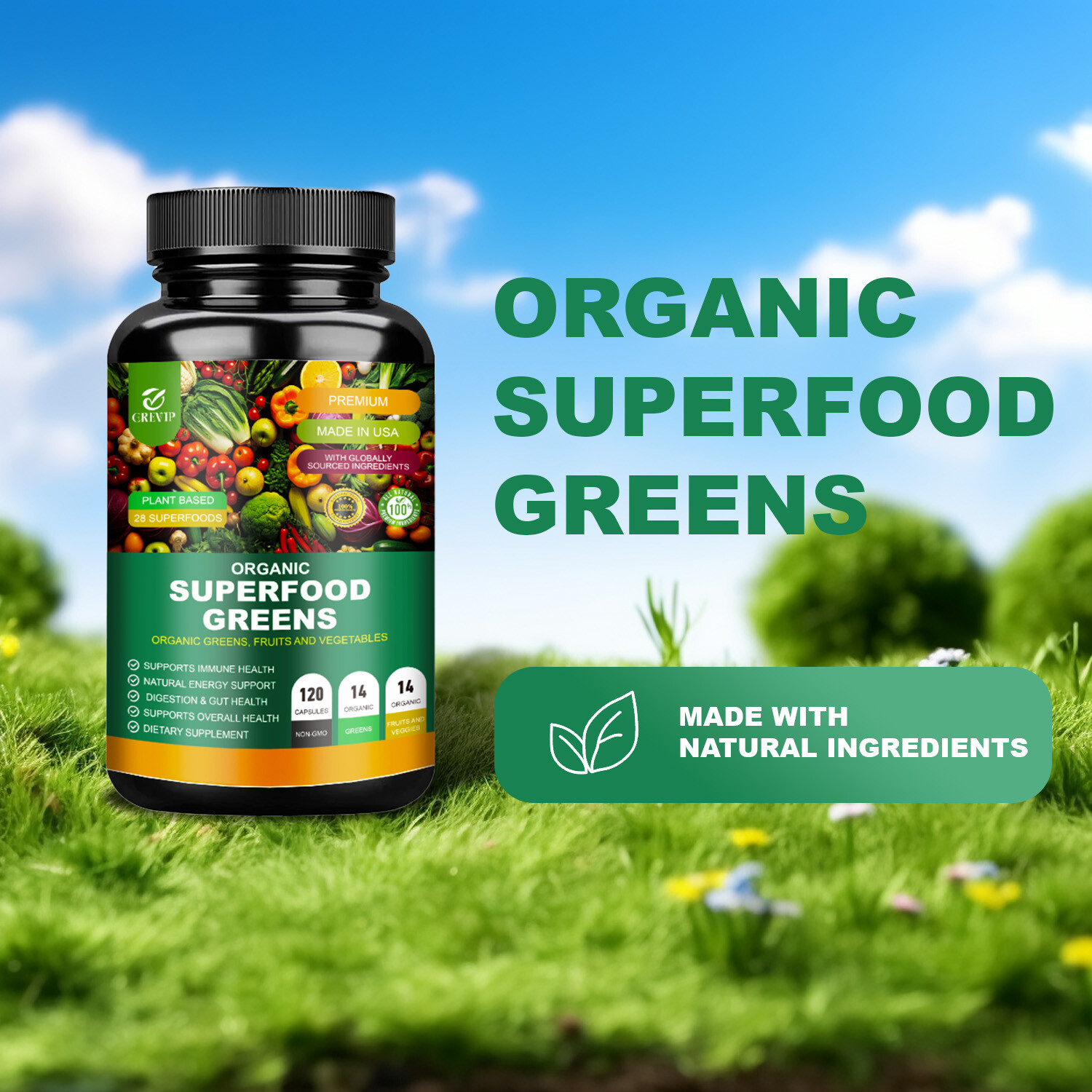120pcs Organic Superfood Greens – Includes Greens, Fruits & Veggies-Boost Energy