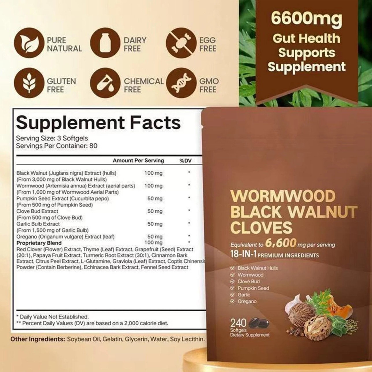 18-in-1 Wormwood Black Walnut Clove Digestive Supplement – 240 Softgel Capsules