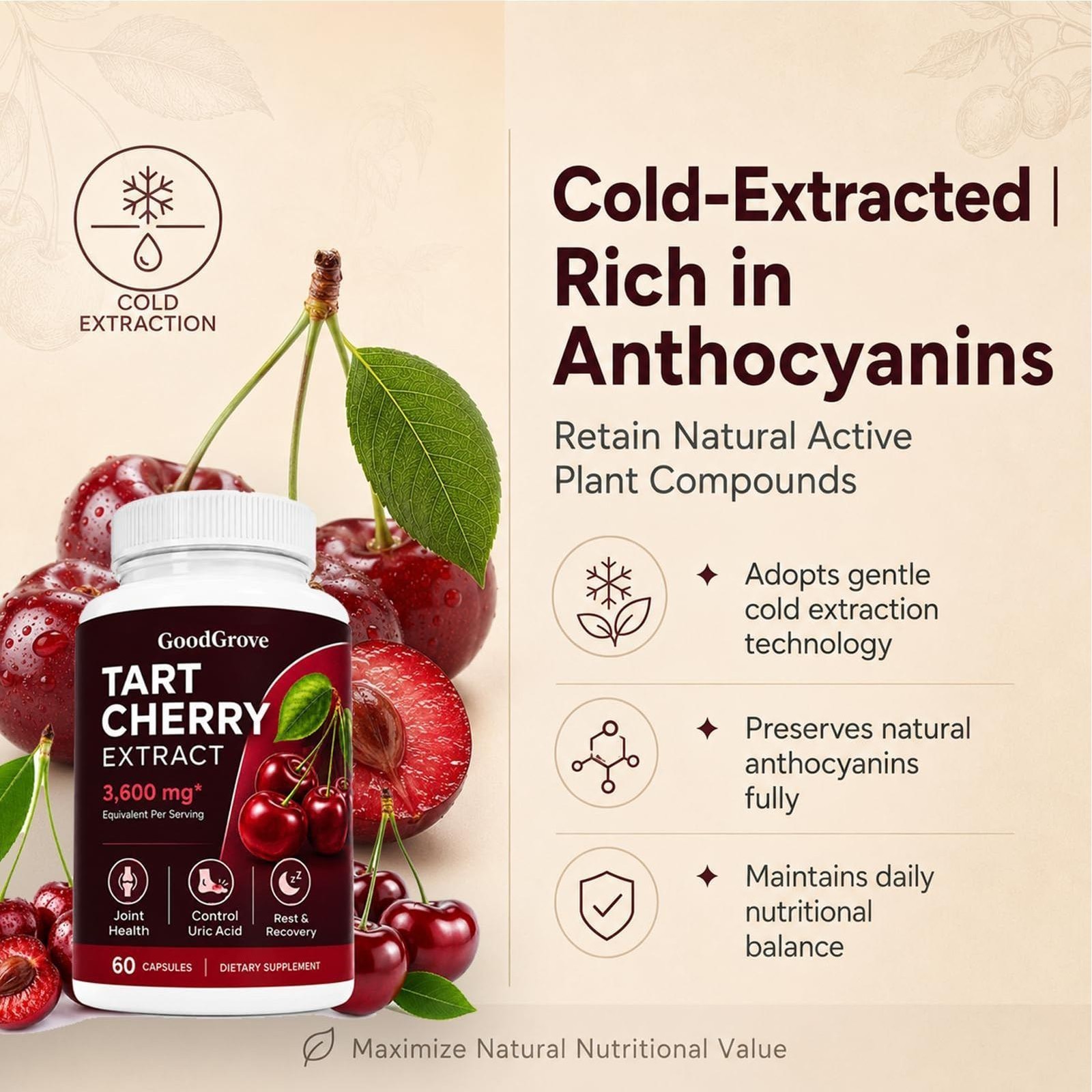 Good Grove Tart Cherry Extract,Goodgrove Tart Cherry Cold Extracted,60 Capsules