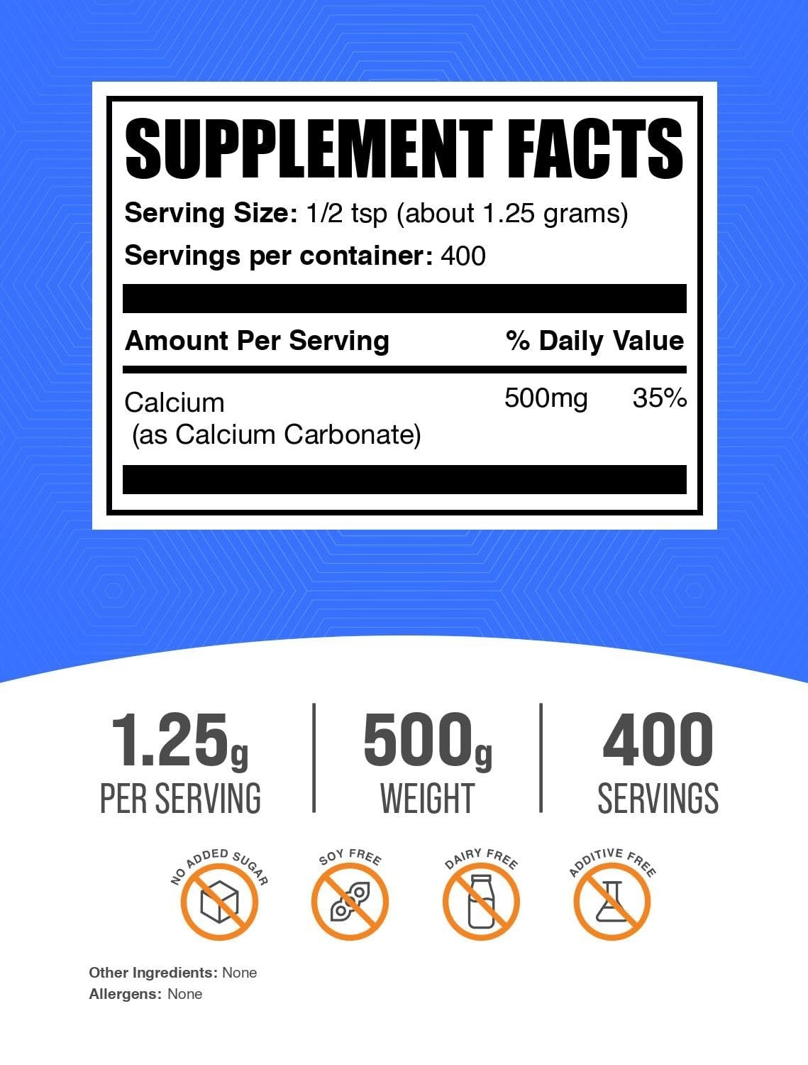 Calcium Carbonate Powder – Food Grade, High Absorption, Gluten Free, 500g (1.1 l