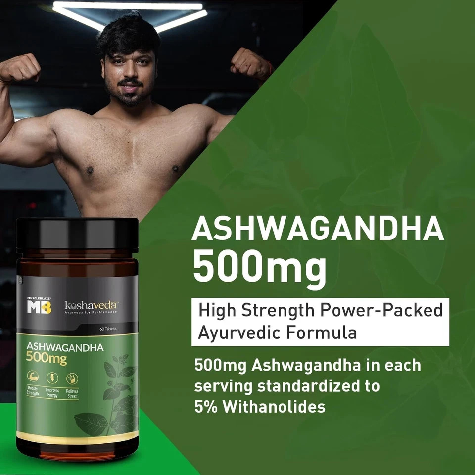MuscleBlaze Koshaveda Ashwagandha 500mg For Enhance Performance & Strength 120pc