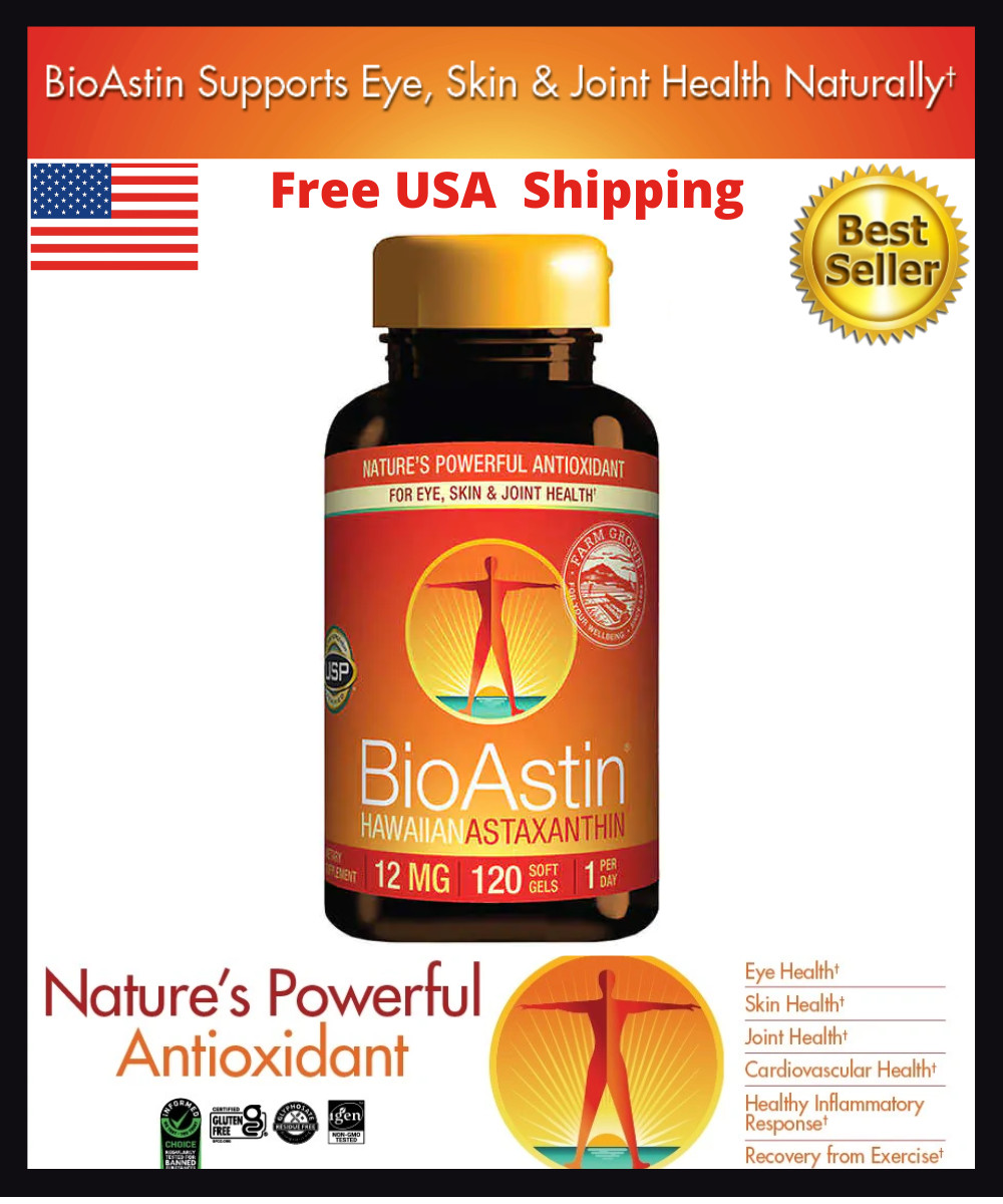 BioAstin Pure Natural Hawaiian Astaxanthin 12 mg., 120 Gel Caps Free Shipping