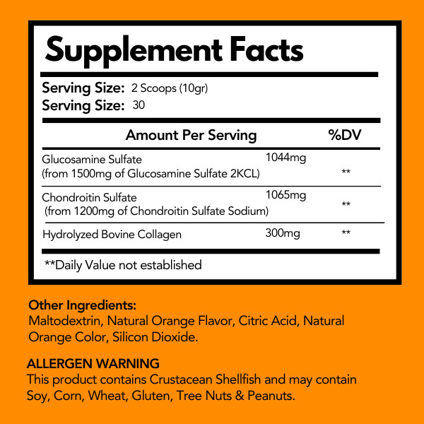 Arymar Glucosamine & Chondroitin Powder 1500mg-1200mg Orange Flavor 10.58 Oz