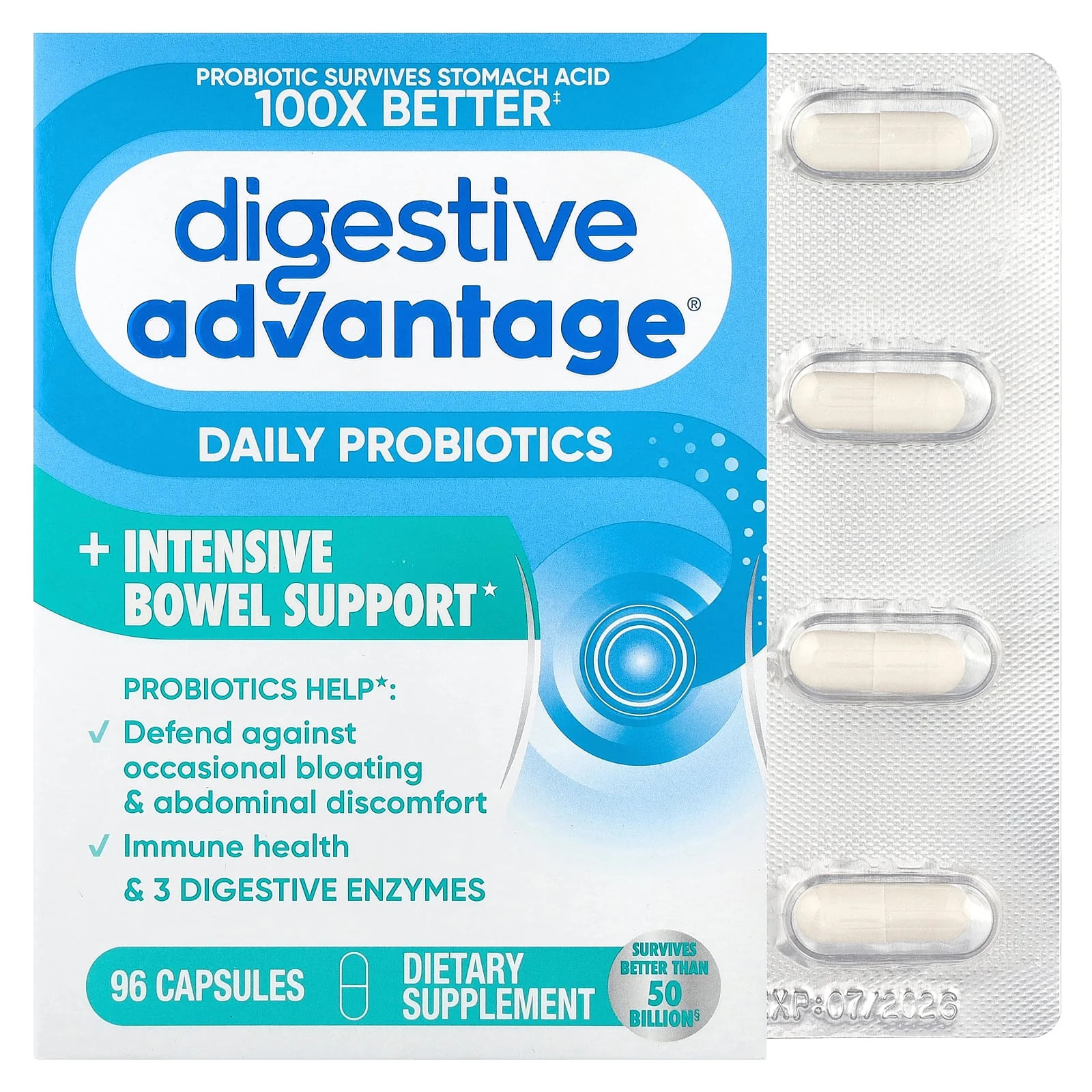 2 X Schiff, Digestive Advantage�, Daily Probiotics + Intensive Bowel Support, 9