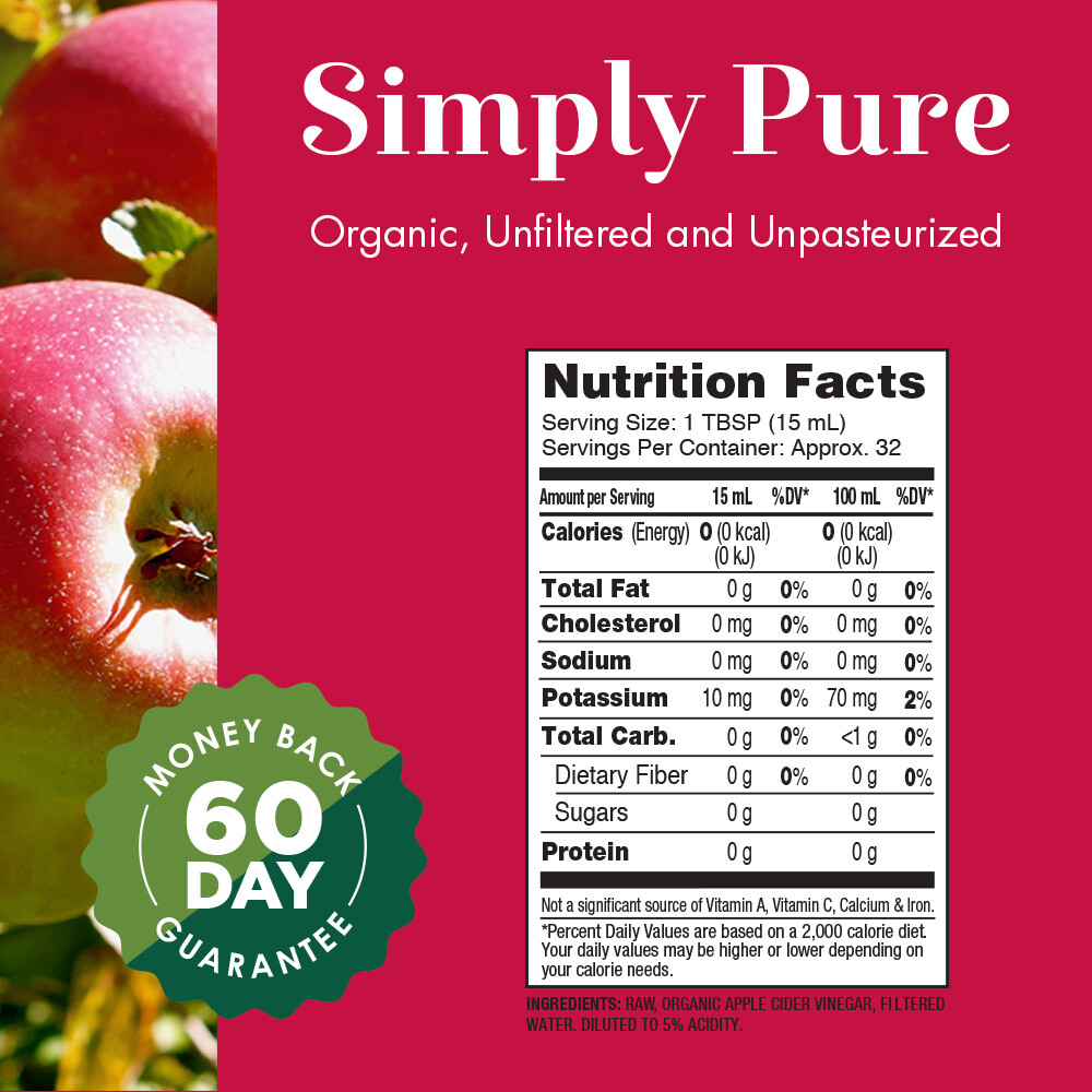 Dynamic Health Certified Organic Raw Apple Cider Vinegar with Mother | 16 Fl oz