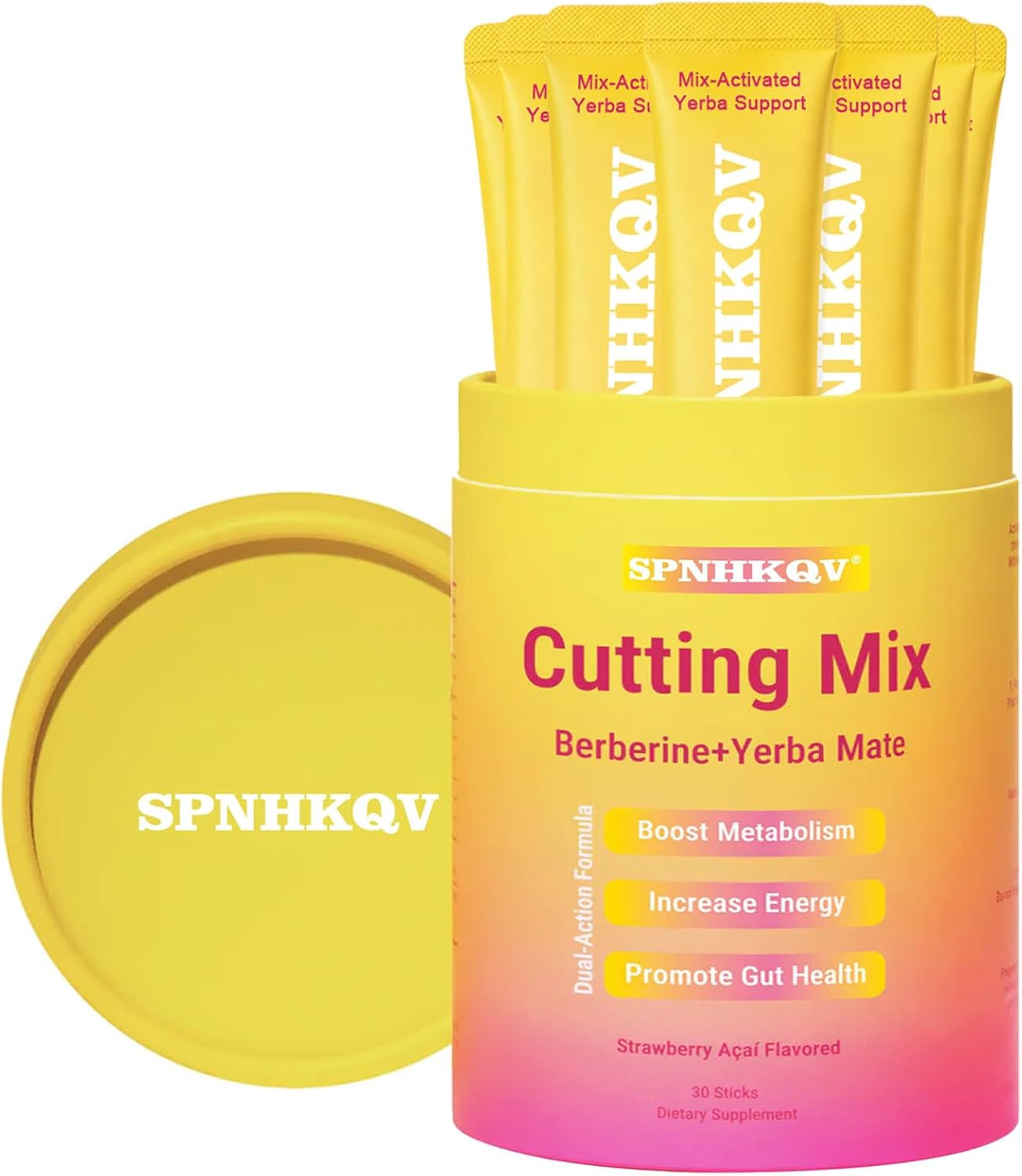 SPNHKQV Cutting Mix Berberine + Yerba Mate, Strawberry Açaí Blend, 30 Stick Pack