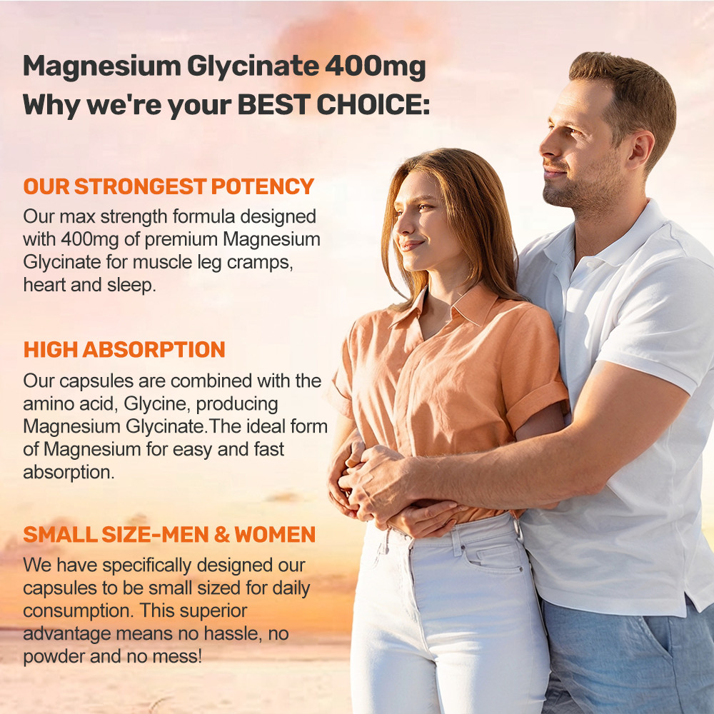 Magnesium Glycinate 400mg 120 Softgels High Absorption Supplement Vegetarian