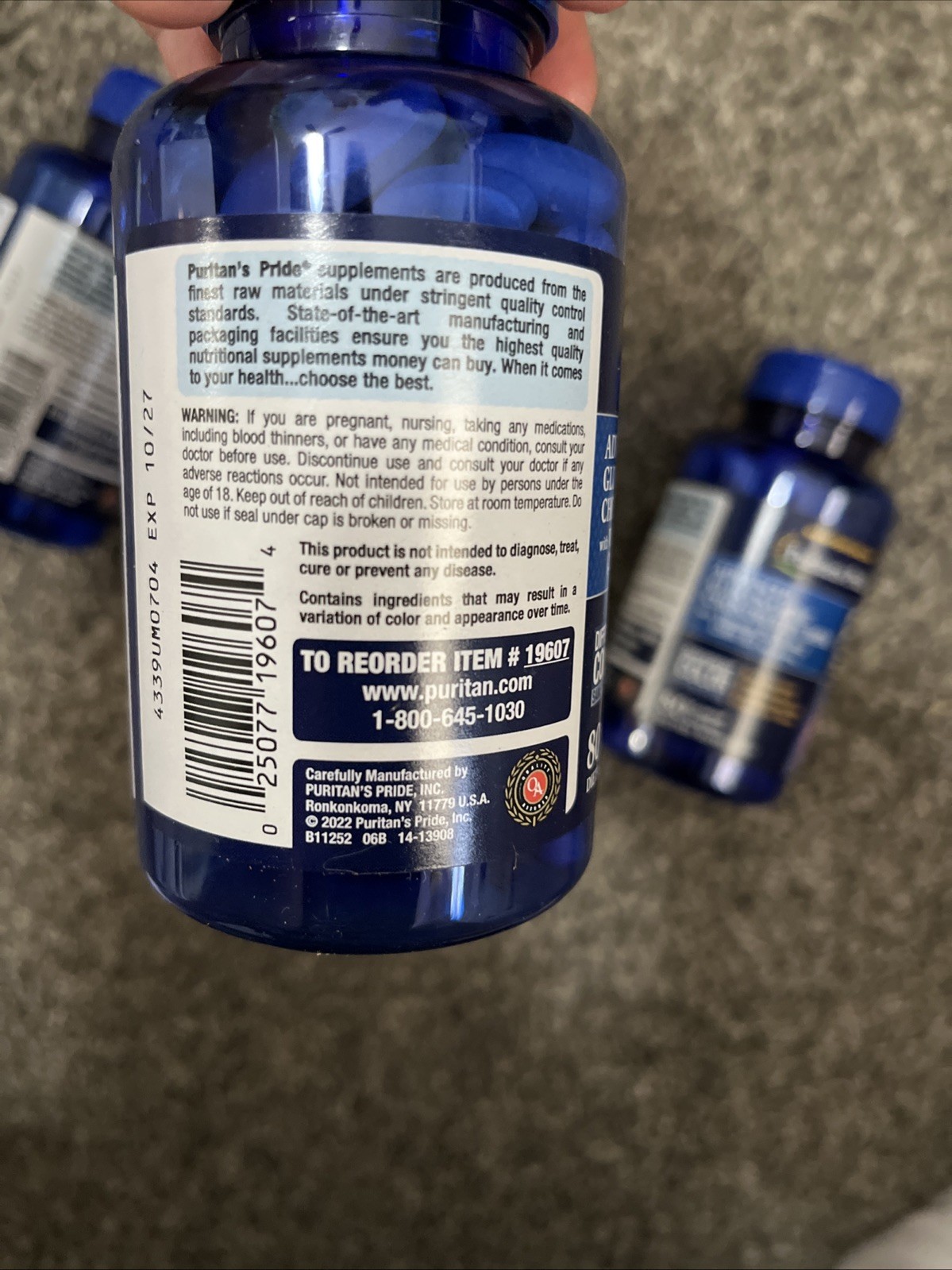 4 Bottle LOT Puritan’s Pride Glucosamine Chondroitin Vitamin D3-160 -320 Caplets