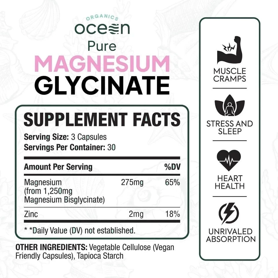Organics Ocean organic Magnesium Glycinate Low Dose Zinc Chelated 90 Capsules…