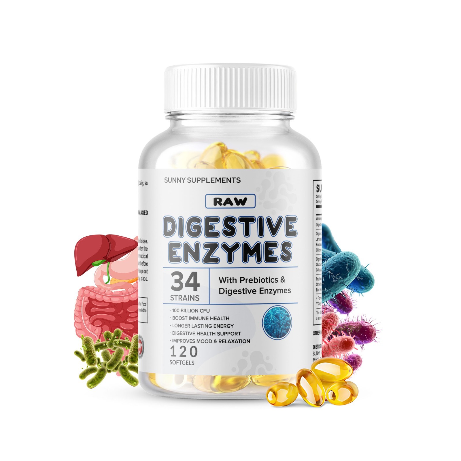 3 x Digestive Enzymes Prebiotic & Probiotics Gas Constipation & Bloating Relief