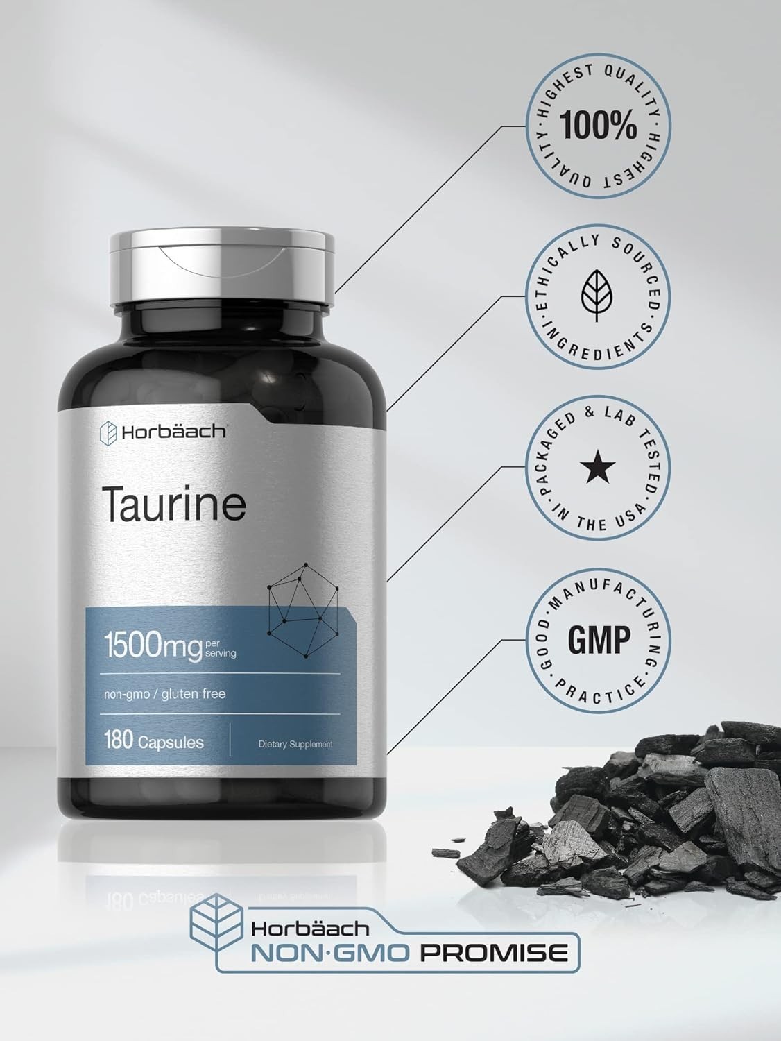 Suplemento Taurina 1500 mg 180 Cápsulas 60 Porciones | Aminoácido en Forma Libre