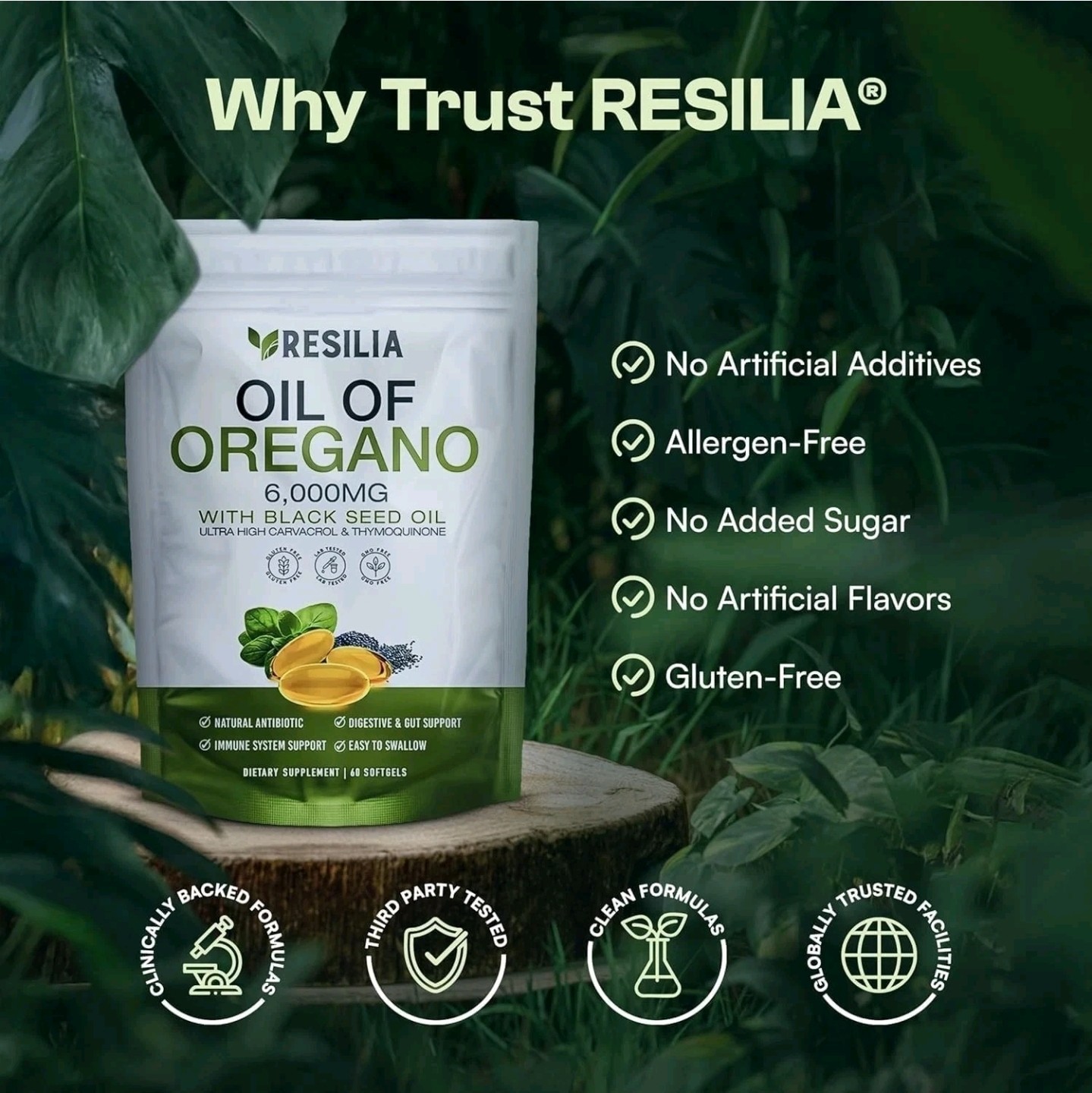 Resilia Oil of Oregano 6000mg with Black Seed Oil Softgels – 60 Capsules 1xPk
