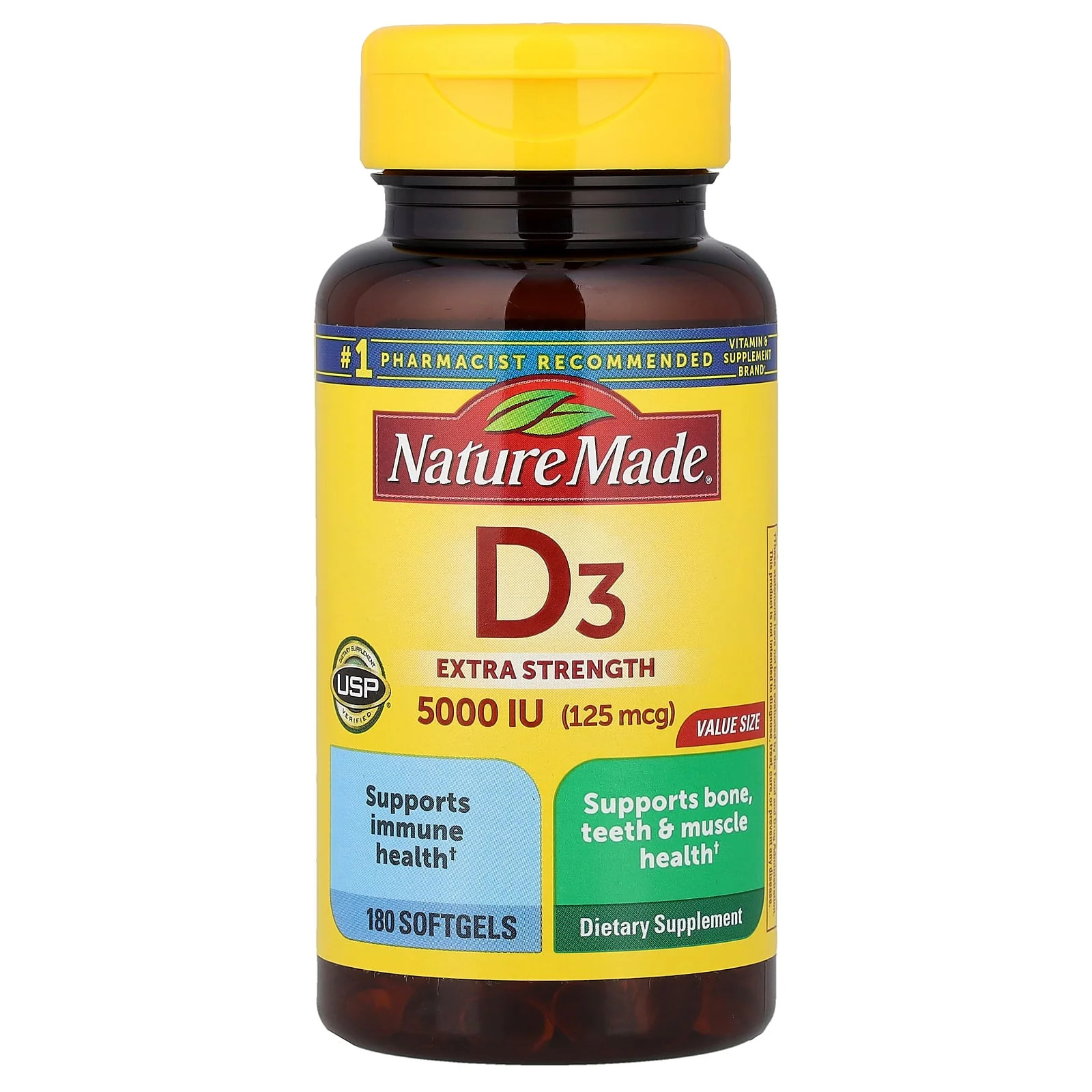 2 X Nature Made, Vitamin D3, 125 mcg (5,000 IU), 180 Softgels