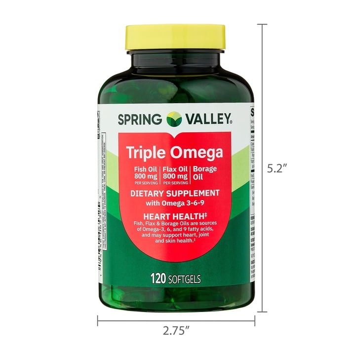 Spring Valley Triple Omega Softgels for Heart, Joint & Skin Health, 120 Count