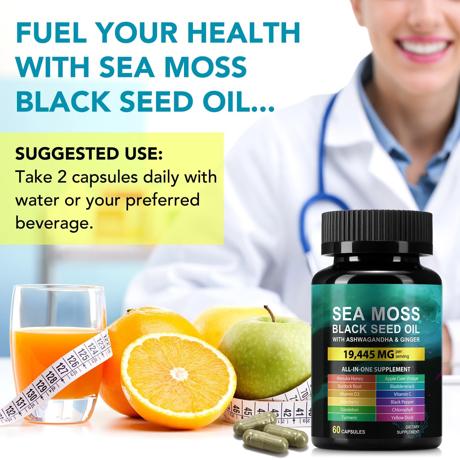 Sea Moss Black Seed Oil Ashwagandha Ginger, Sea Moss Capsule Supplement with …