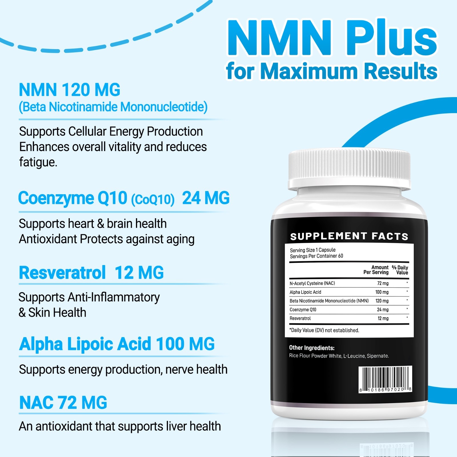 NMN Capsules Energy Booster BOOSTIS NAD Level Healthy Aging Supplement 60 Caps