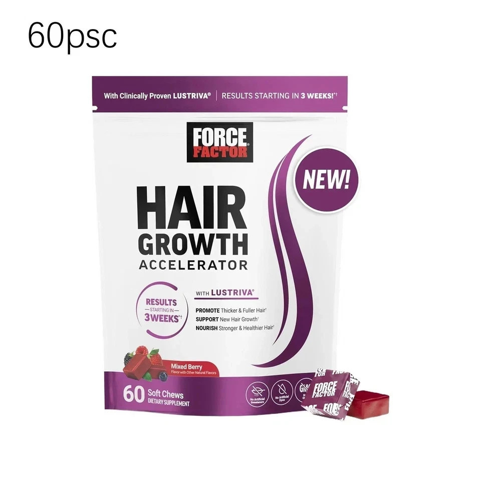 Force Factor Hair Growth Accelerator, Mixed Berry, 60 Soft Chews Free Shipping ！