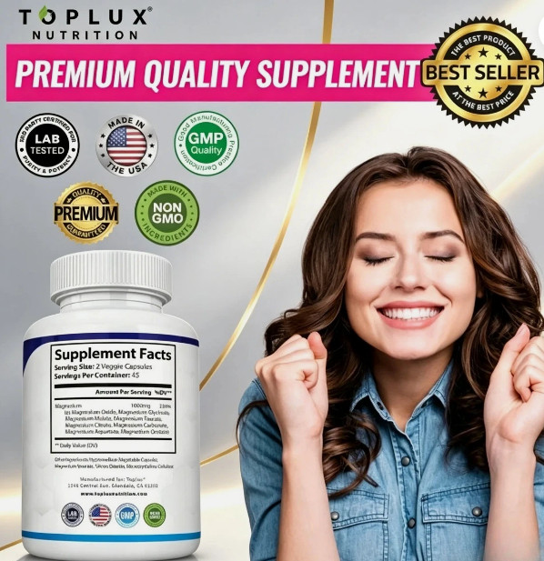 Toplux Magnesium Complex,8 Essential Forms,1000mg High Potency for Muscle&Sleep