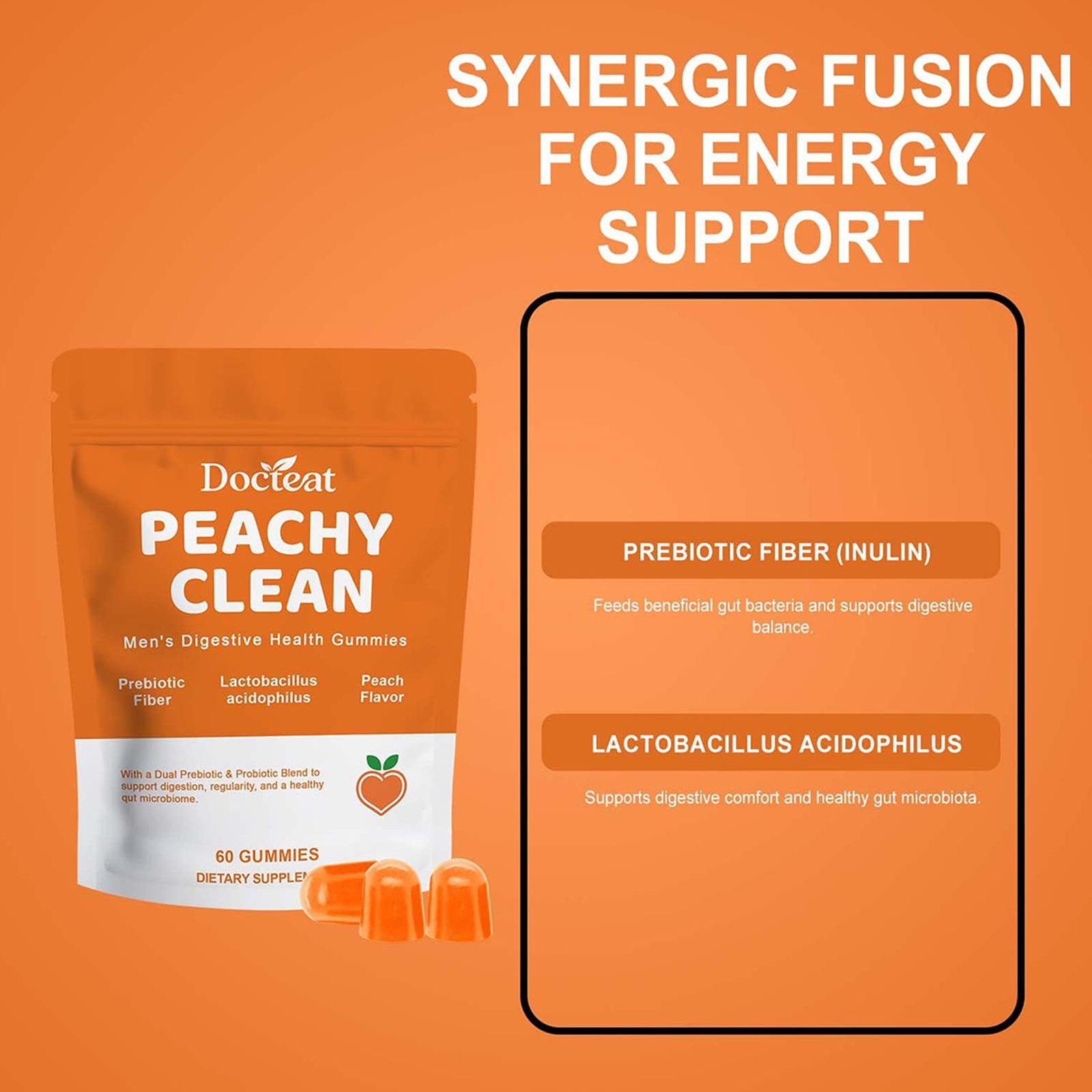 Peachy Clean Prebiotic Fiber Gummy, Clean Fiber Gummies for Men