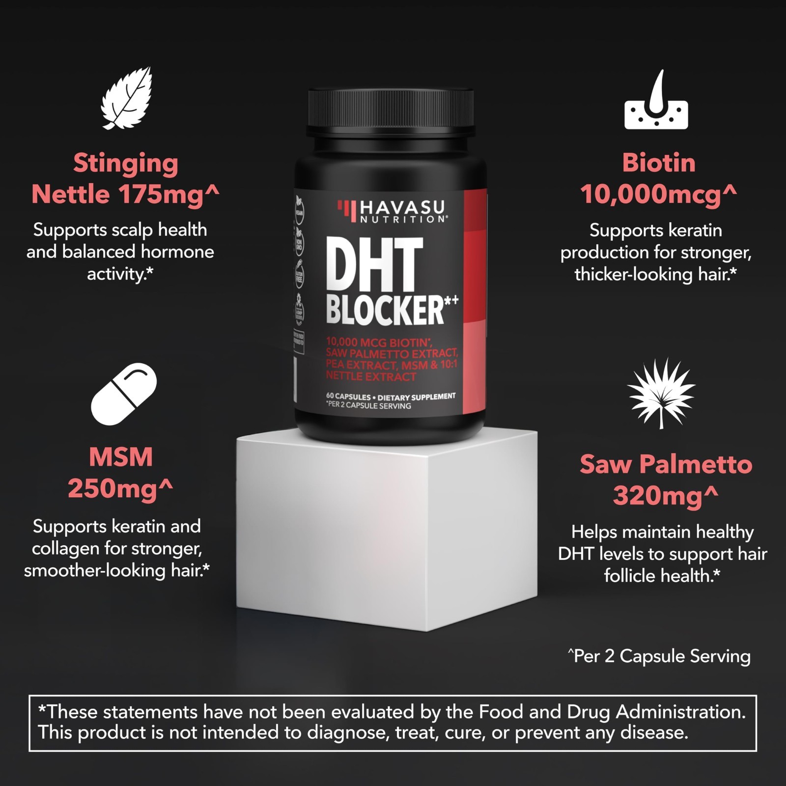 DHT Blocker for Men – Biotin 10000mcg, Saw Palmetto, MSM – Supports Hair Growth,